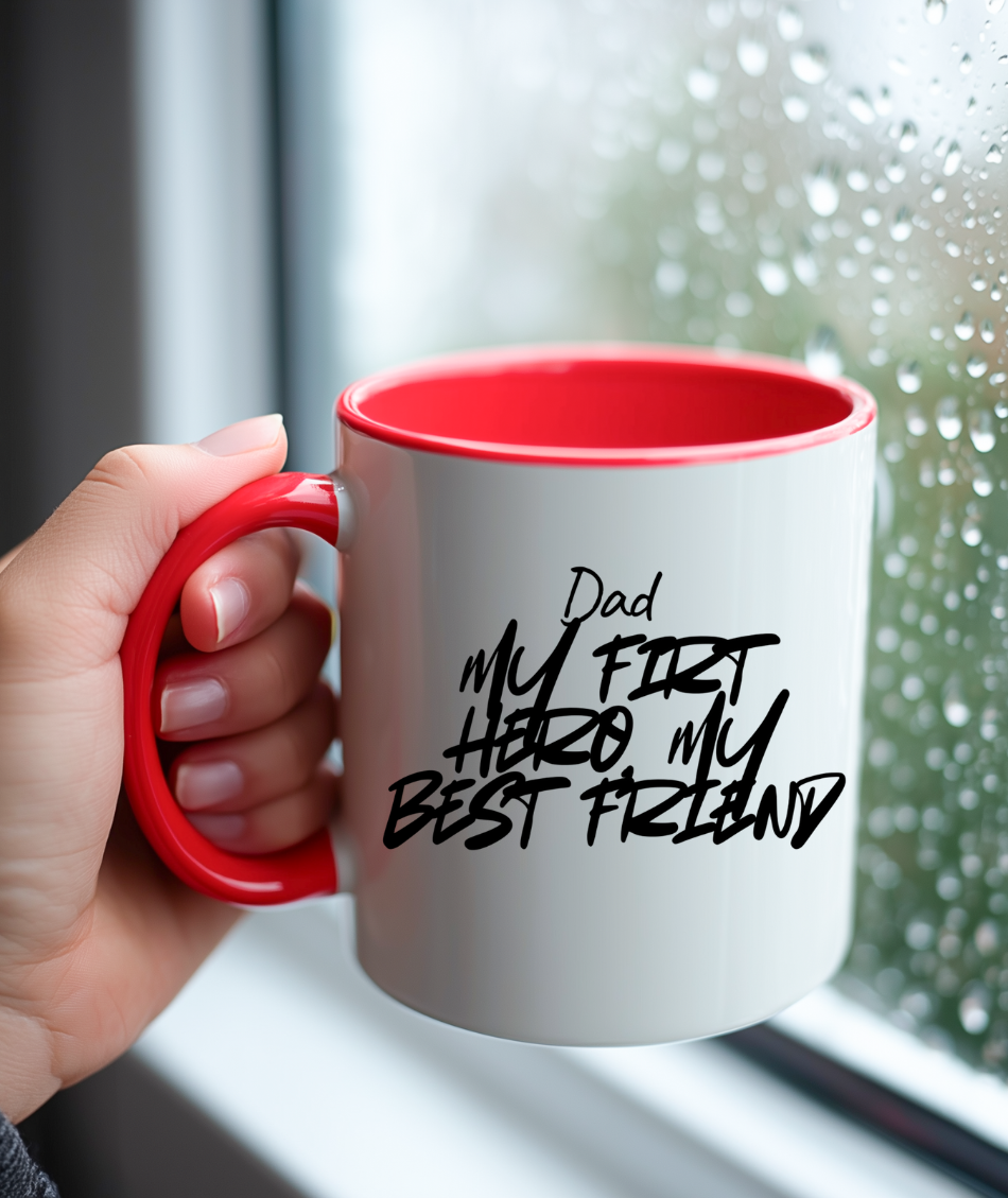 ☕ “My First Hero, My Best Friend” 💙 Dad Coffee Mug – Father’s Day Gift
