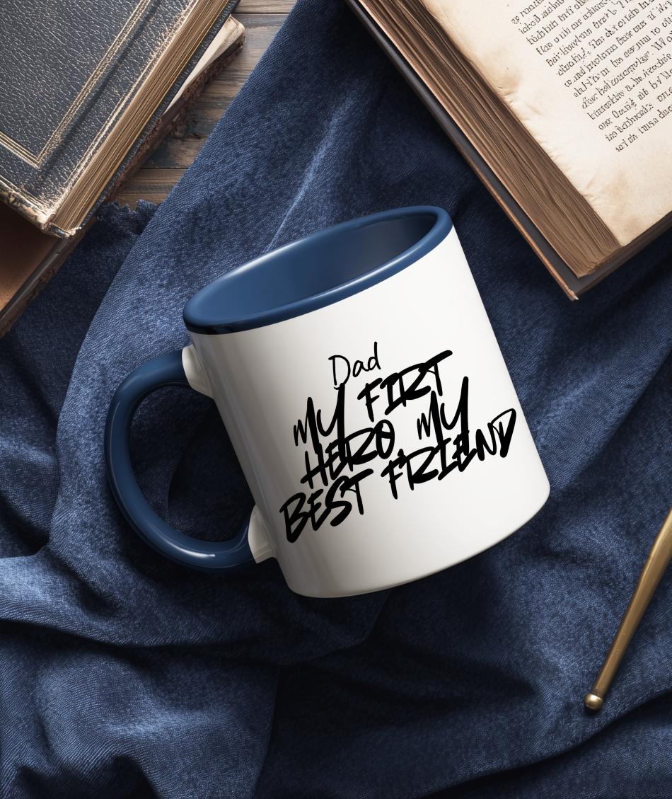 ☕ “My First Hero, My Best Friend” 💙 Dad Coffee Mug – Father’s Day Gift