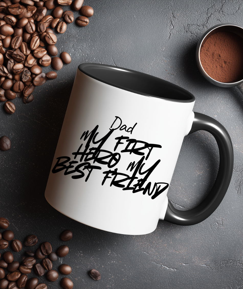 ☕ “My First Hero, My Best Friend” 💙 Dad Coffee Mug – Father’s Day Gift