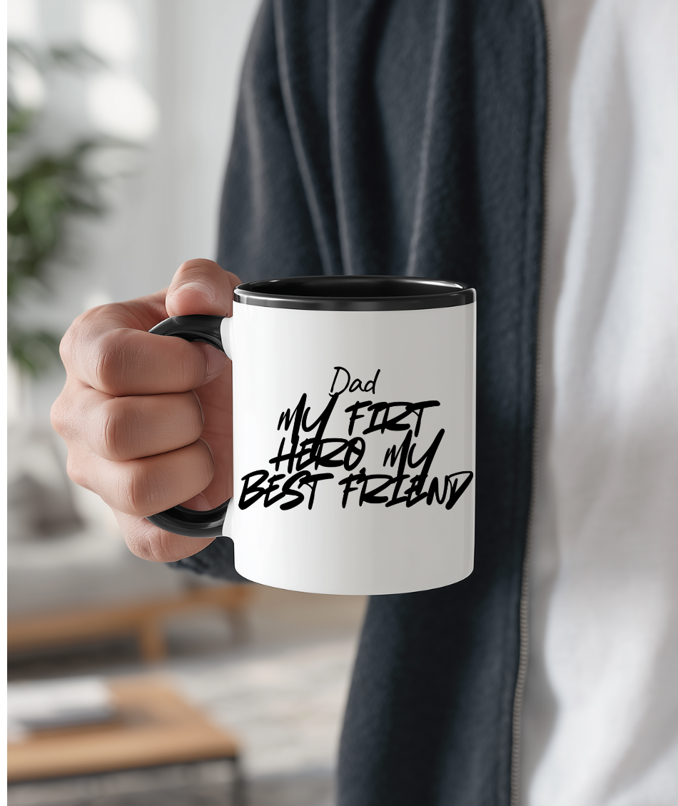 ☕ “My First Hero, My Best Friend” 💙 Dad Coffee Mug – Father’s Day Gift