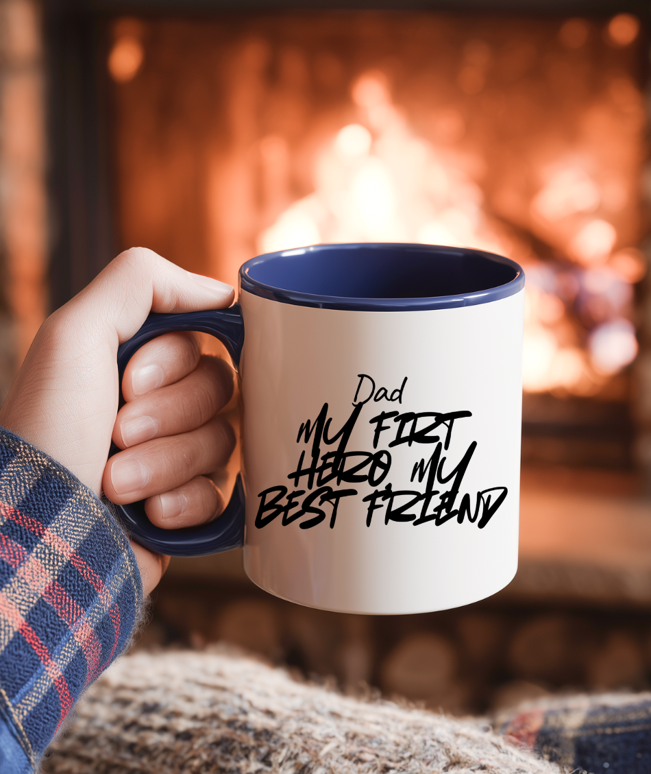 ☕ “My First Hero, My Best Friend” 💙 Dad Coffee Mug – Father’s Day Gift