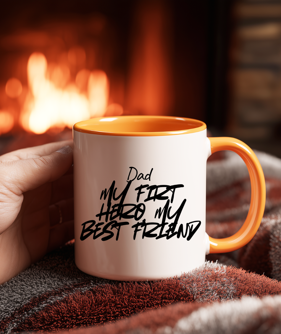 ☕ “My First Hero, My Best Friend” 💙 Dad Coffee Mug – Father’s Day Gift